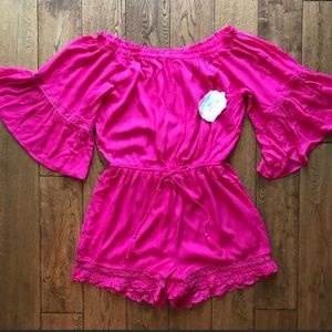 Hot Pink Off the Shoulder Romper